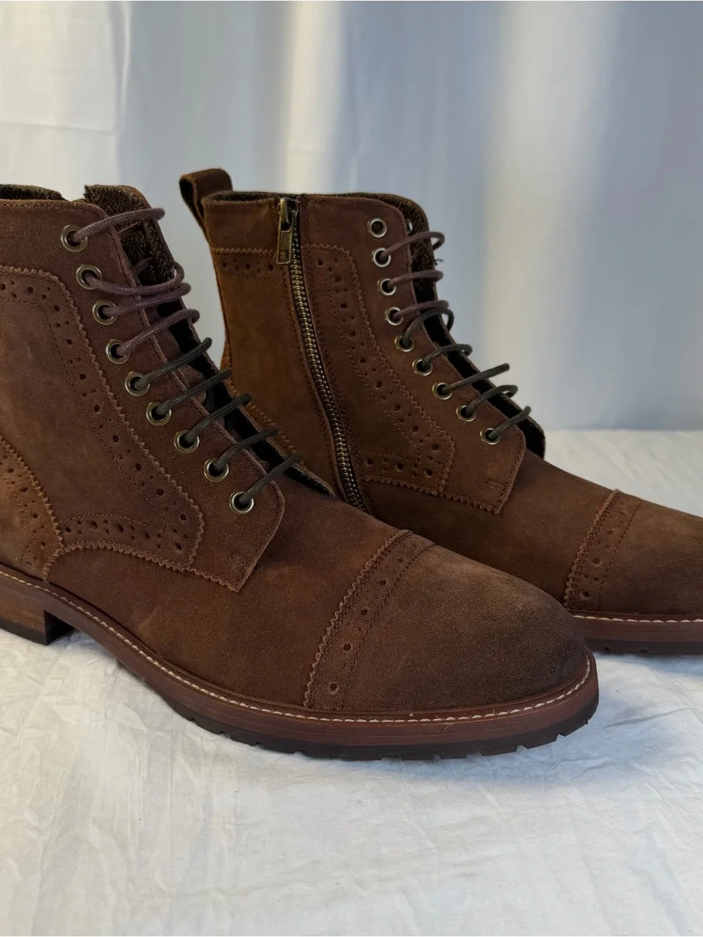 Aston Grey Kongal Men's sz9.5 Brown Suede Leather Cap-Toe Lace-Up AnkleBoots NEW